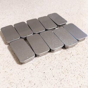 10PCS Mini Slide Top Tin Containers Rectangular Metal Portable Silver Solid Balm